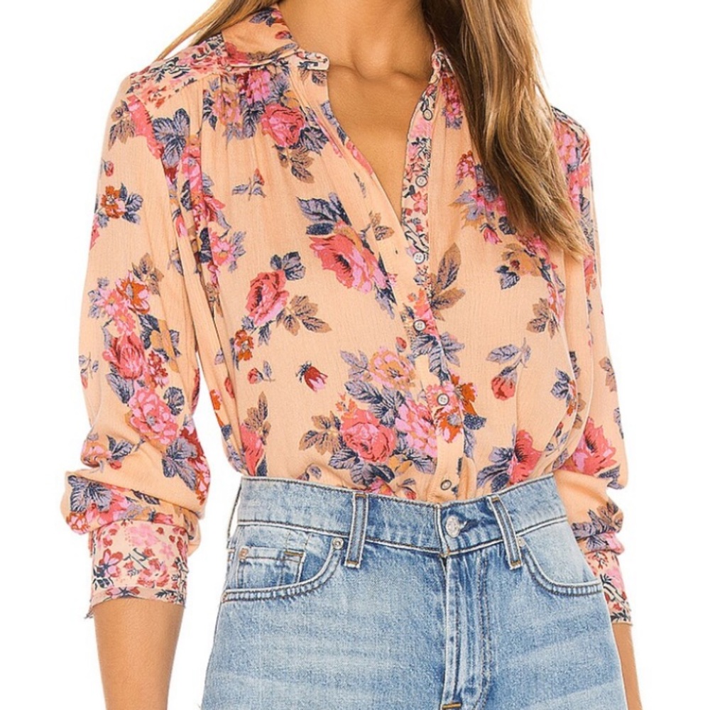 Free People Hold On To Me Button Down Shirt Coral Combo - Picture 3 of 15